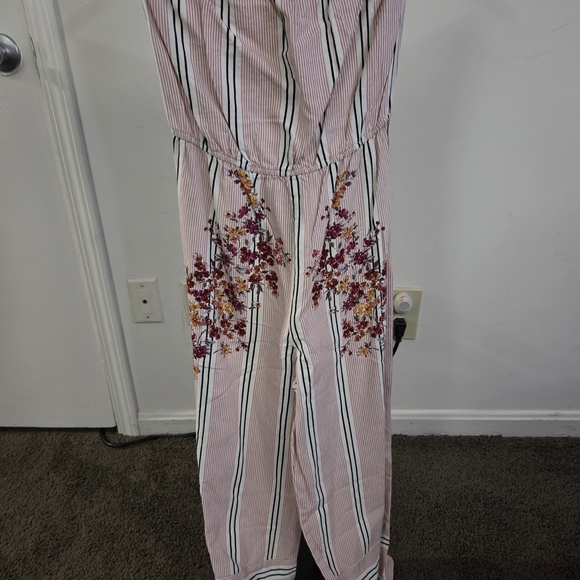 BeBop Pants - BeBop Pink Striped Floral Jumpsuit